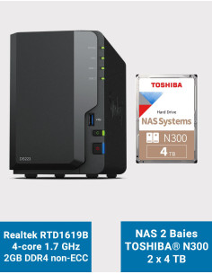 Synology DS223 NAS Server Toshiba N300 8TB (2x4TB)