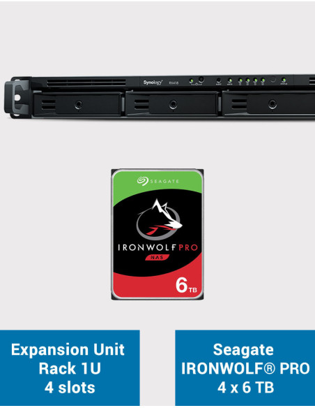 Synology RX418 Unidad de expansión Rackstation 1U IRONWOLF PRO 24TB (4x6TB)