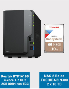 Synology DS223 NAS Server Toshiba N300 20TB (2x10TB)