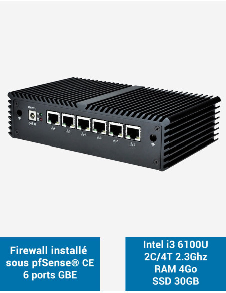 Firewall pfSense® Q5x Intel i3 6100U 6 Gigabit ports 4GB SSD 30GB