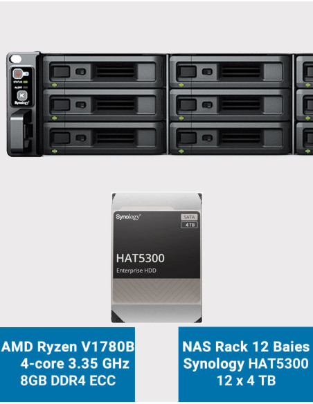 Synology RS2423+ Serveur NAS Rack 2U 12 baies HAT5300 48To (12x4To)