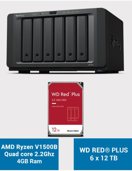 Synology DS1621+ Servidor NAS WD RED PLUS 72TB (6x12TB)