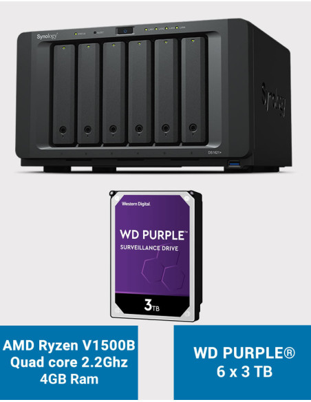 Synology DS1621+ NAS Server WD PURPLE 18TB (6x3TB)