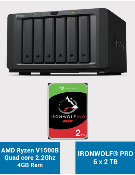Synology DS1621+ NAS Server IronWolf PRO 12TB (6x2TB)
