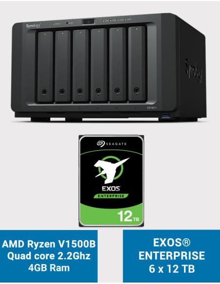 Synology DS1621+ NAS Server EXOS Enterprise 72TB (6x12TB)