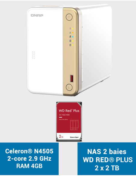 QNAP TS-262 4GB NAS Server WD RED PLUS 4TB (2x2TB)