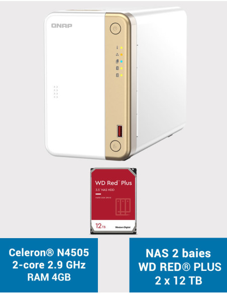 QNAP TS-262 4GB NAS Server WD RED PLUS 24TB (2x12TB)
