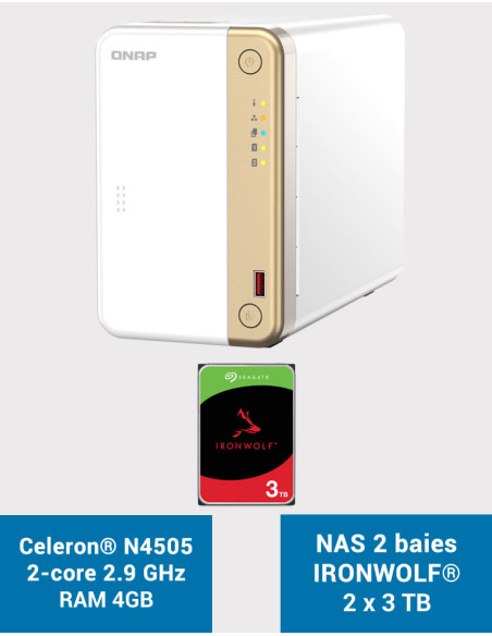 QNAP TS-262 4GB Serveur NAS IRONWOLF 6To (2x3To)