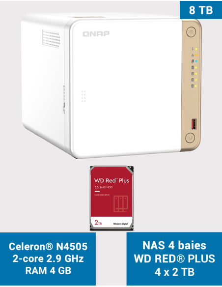 QNAP TS-462 4GB NAS Server WD RED PLUS 8TB (4x2TB)