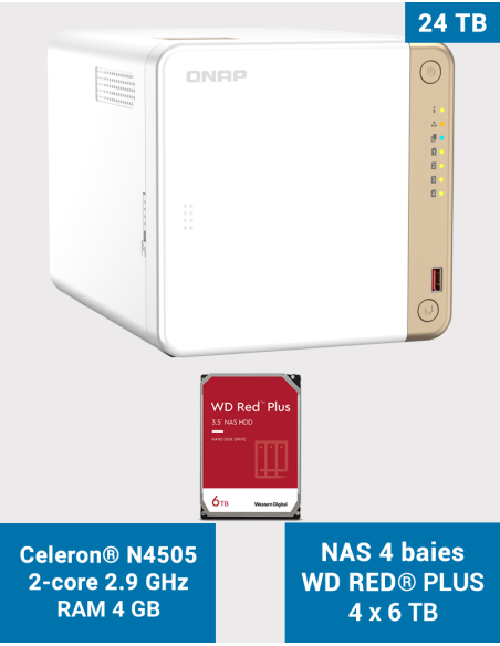 QNAP TS-462 4GB Serveur NAS WD RED PLUS 24To (4x6To)