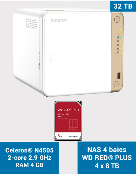 QNAP TS-462 4GB NAS Server WD RED PLUS 32TB (4x8TB)