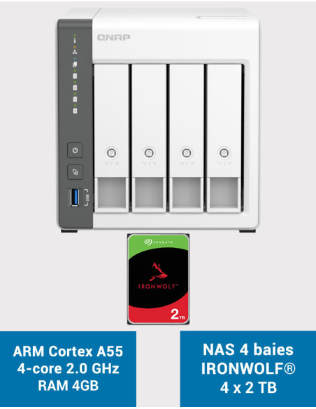QNAP TS-433 4GB NAS Server IRONWOLF 8TB (4x2TB)
