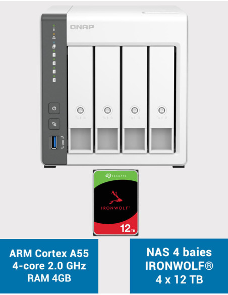 QNAP TS-433 4GB Serveur NAS IRONWOLF 48To (4x12To)