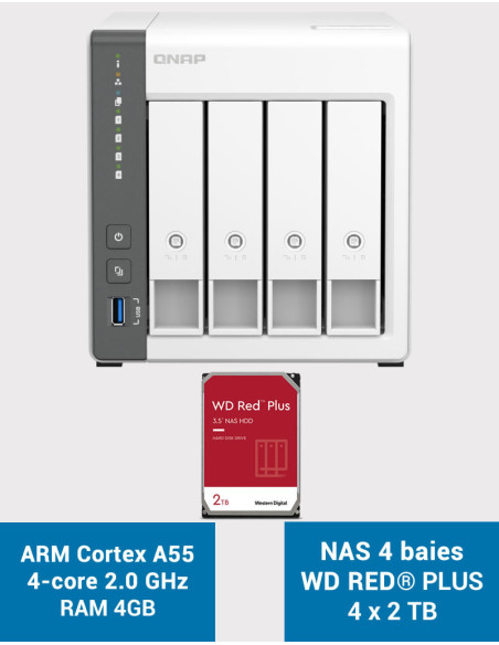 QNAP TS-433 4GB Servidor NAS WD RED PLUS 8TB (4x2TB)