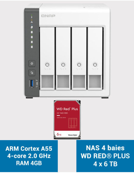 QNAP TS-433 4GB NAS Server WD RED PLUS 24TB (4x6TB)