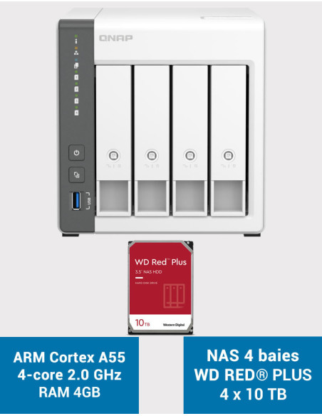 QNAP TS-433 4GB NAS Server WD RED PLUS 40TB (4x10TB)
