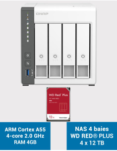 QNAP TS-433 4GB NAS Server WD RED PLUS 48TB (4x12TB)