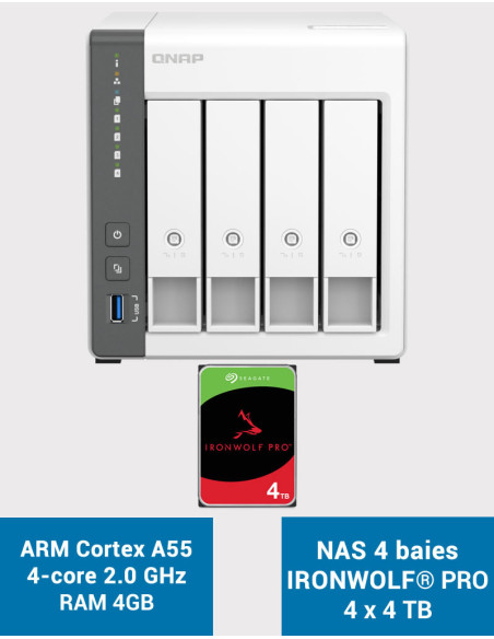 QNAP TS-433 4GB Servidor NAS IRONWOLF PRO 16TB (4x4TB)