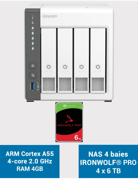 QNAP TS-433 4GB NAS Server IRONWOLF PRO 24TB (4x6TB)