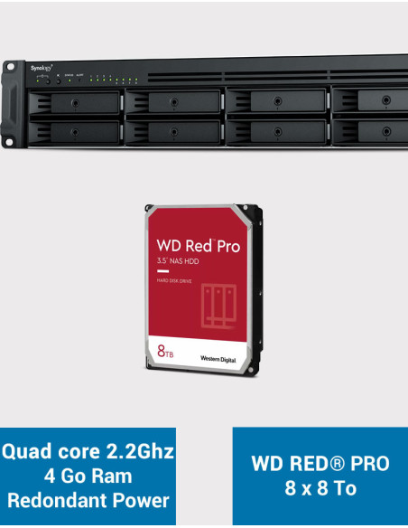 Synology RS1221RP+ NAS Rack Server (2 PSU) WD RED PRO 64TB (8x8TB)