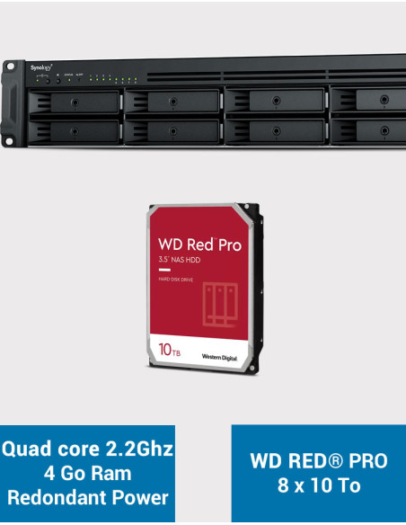 Synology RS1221RP+ Serveur NAS Rack (2 PSU) WD RED PRO 80To (8x10To)