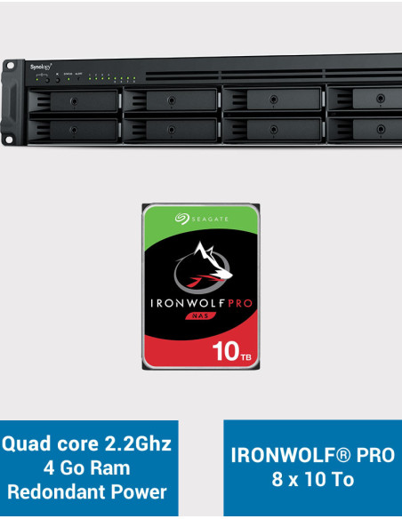 Synology RS1221RP+ Servidor NAS Rack (2 PSU) IRONWOLF PRO 80TB (8x10TB)
