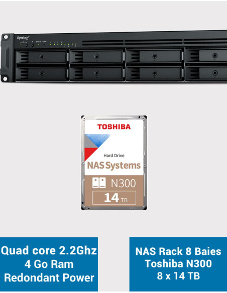 Synology RS1221RP+ Servidor NAS Rack (2 PSU) N300 112TB (8x14TB)