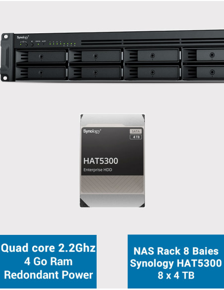 Synology RS1221RP+ Servidor NAS Rack (2 PSU) HAT5300 32TB (8x4TB)