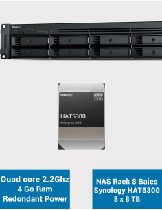 Synology RS1221RP+ Servidor NAS Rack (2 PSU) HAT5300 64TB (8x8TB)