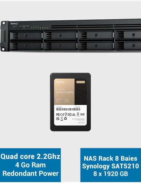 Synology RS1221RP+ Servidor NAS Rack (2 PSU) SAT5210 15.36TB (8x1920GB)