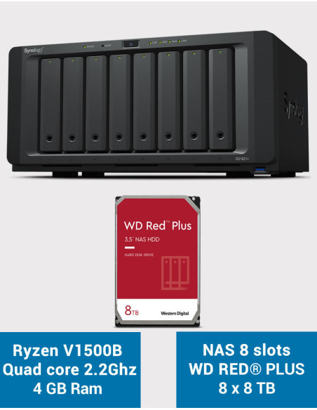 Synology DS1821+ 8-bay NAS Server WD RED PLUS 64TB (8x8TB)