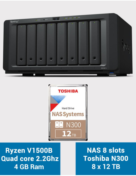 Synology DS1821+ 8-bay NAS Server Toshiba N300 96TB (8x12TB)