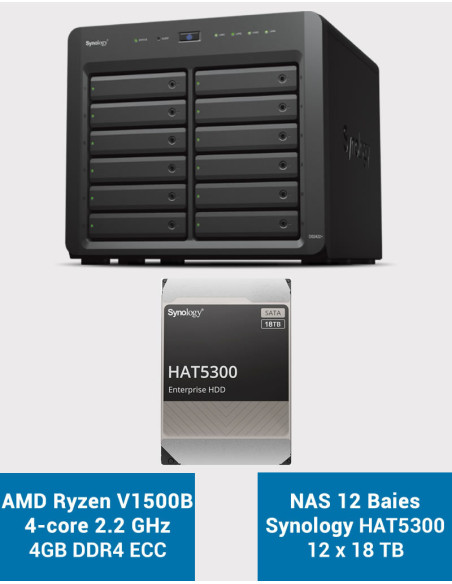 Synology DS2422+ 4GB 12-Bay NAS Server HAT5300 216TB (12x18TB)