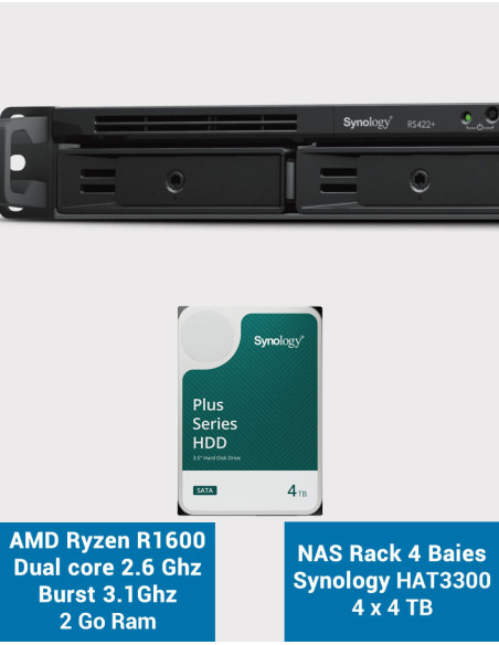 Synology RS422+ NAS Server Rack 1U 4-Bay HAT3300 16TB (4x4TB)