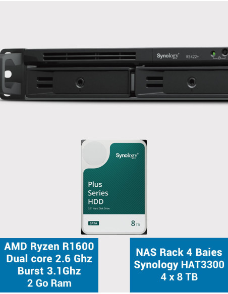 Synology RS422+ NAS Server Rack 1U 4-Bay HAT3300 32TB (4x8TB)