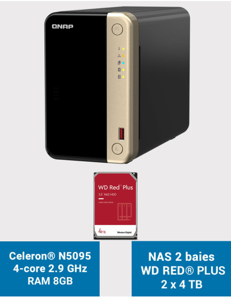 QNAP TS-264 8GB NAS Server 2 bays WD RED PLUS 8TB (2x4TB)