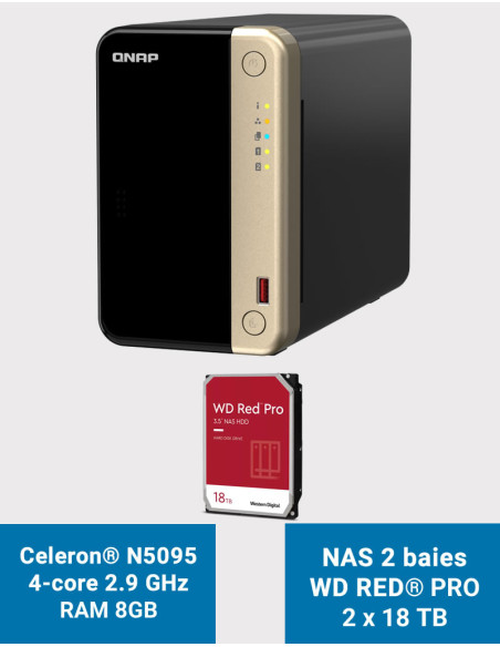 QNAP TS-264 8GB NAS Server 2 bays WD RED PLUS 36TB (2x18TB)