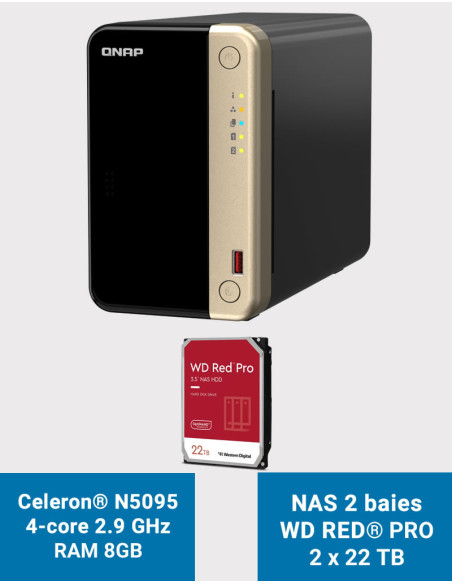QNAP TS-264 8GB NAS Server 2 bays WD RED PLUS 44TB (2x22TB)