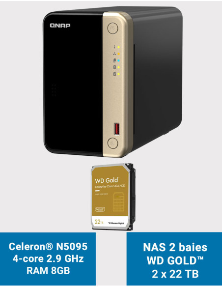 QNAP TS-264 8GB Serveur NAS 2 baies WD GOLD 44To (2x22To)
