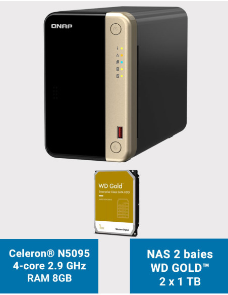 QNAP TS-264 8GB NAS Server 2 bays WD GOLD 2TB (2x1TB)