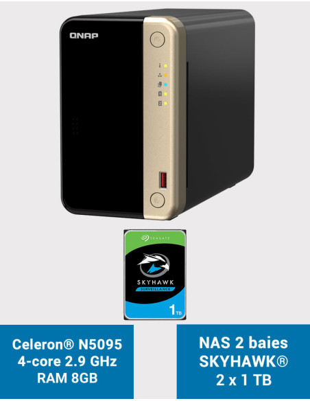 QNAP TS-264 8GB NAS Server 2 bays SKYHAWK 2TB (2x1TB)