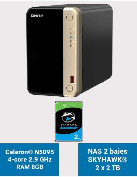 QNAP TS-264 8GB NAS Server 2 bays SKYHAWK 4TB (2x2TB)