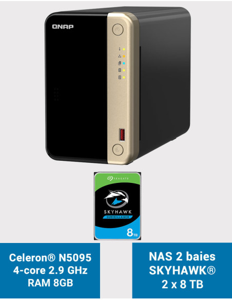 QNAP TS-264 8GB NAS Server 2 bays SKYHAWK 16TB (2x8TB)