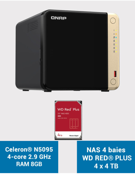 QNAP TS-464 8GB NAS Server 4 bays WD RED PLUS 16TB (4x4TB)