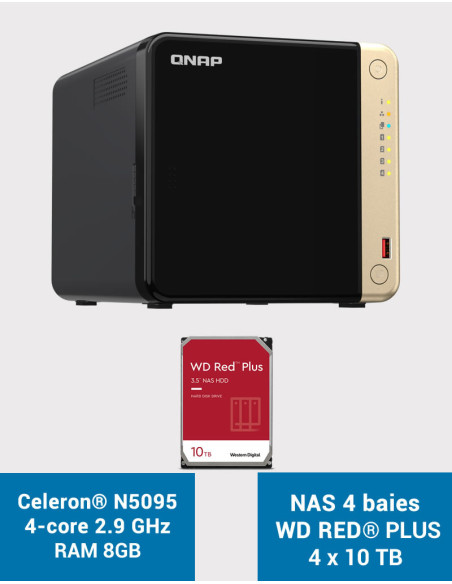 QNAP TS-464 8GB Servidor NAS 4 bahías WD RED PLUS 40TB (4x10TB)
