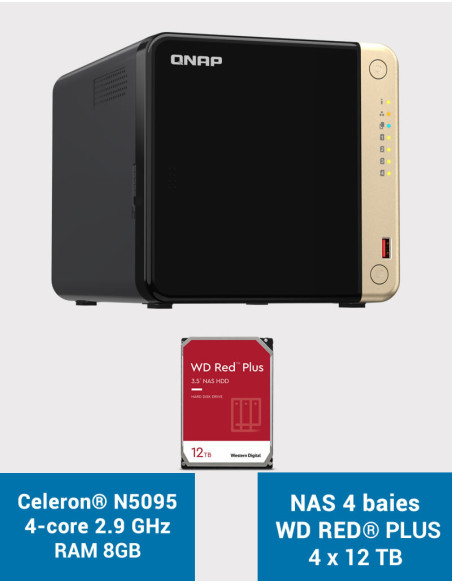 QNAP TS-464 8GB NAS Server 4 bays WD RED PLUS 48TB (4x12TB)
