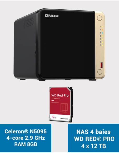 QNAP TS-464 8GB NAS Server 4 bays WD RED PRO 48TB (4x12TB)
