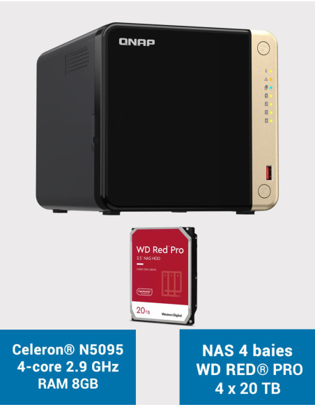 QNAP TS-464 8GB Serveur NAS 4 baies WD RED PRO 80To (4x20To)