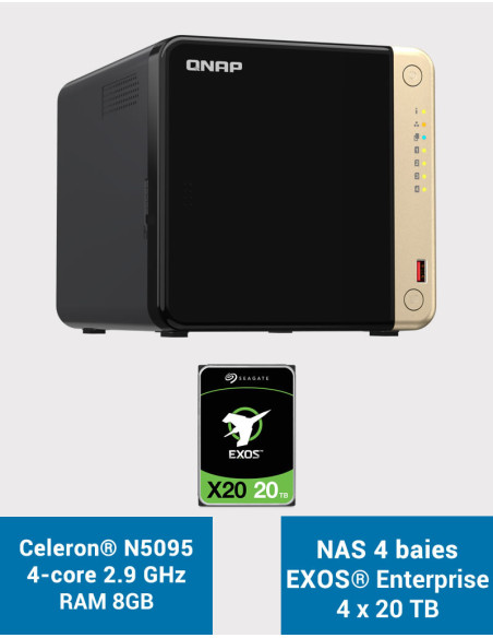 QNAP TS-464 8GB NAS Server 4 bays EXOS Enterprise 80TB (4x20TB)