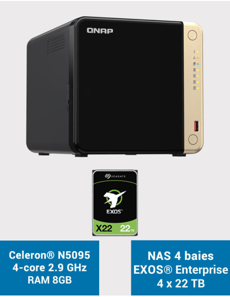 QNAP TS-464 8GB NAS Server 4 bays EXOS Enterprise 88TB (4x22TB)